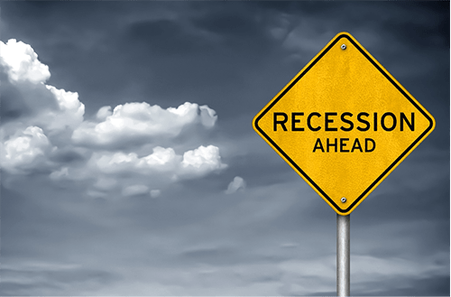 Recession ahead road sign